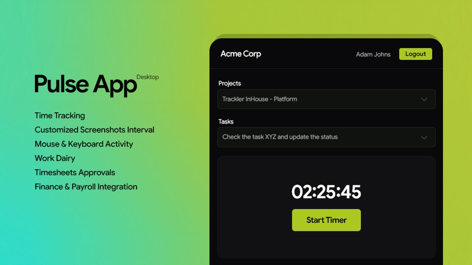 trackler — pulse · desktop time tracker